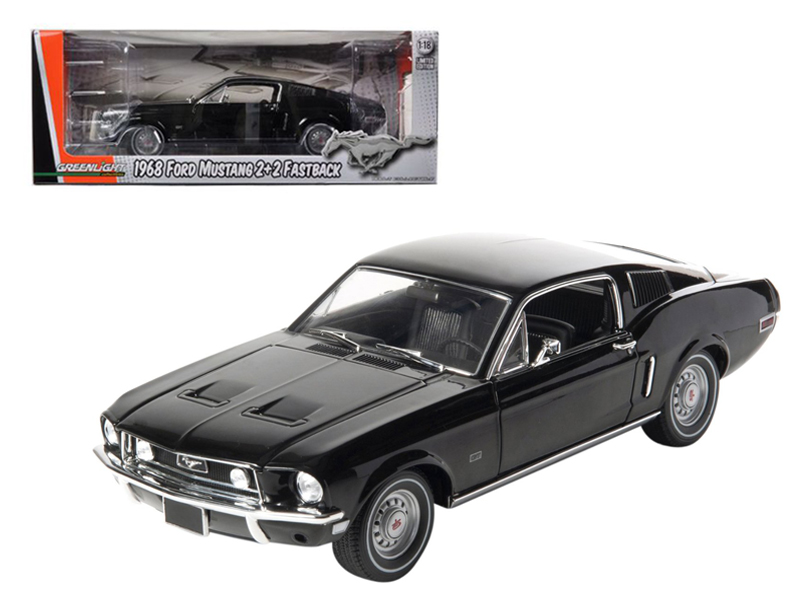 1968 Ford Mustang GT 2+2 Fastback Black Limited Edition 1 of 1800 Produced Worldwide 1/18 Diecast Model Car by Greenlight from the Sports Car Racing Gifts store collection.