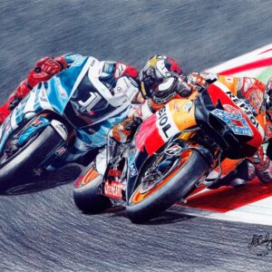 Casey Stoner and Jorge Lorenzo original art Sports Car Racing Canvas by Anton Savchuk