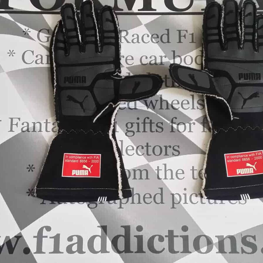 NOW SOLD-Hamilton test used 2013 Mercedes gloves from the Sports Car Racing Race Gloves store collection.