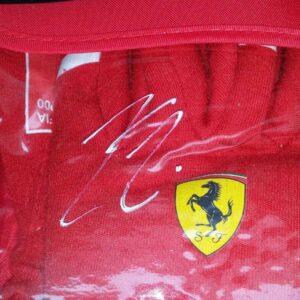 2017 Ferrari mechanics gloves signed by Vettel and Raikkonen on pouch from the Sports Car Racing Race Gloves store collection.