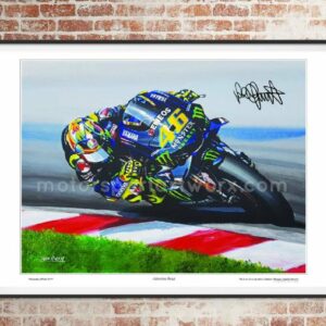 Valentino Rossi Limited edition art print by Jeff Rush Motorcycle racing poster Road racing poster TT poster Moto GP poster gifts for bikers from the MotoGP Memorabilia store collection.