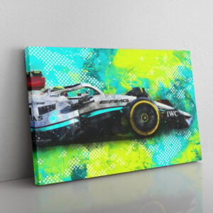 Lewis Hamilton side profile in his Mercedes-AMG Petronas W13 Canvas wall art 2022 from the Sports Car Racing Canvas store collection.