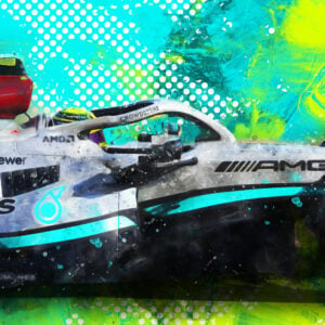 Lewis Hamilton side profile in his Mercedes-AMG Petronas W13 Canvas wall art 2022 from the Lewis Hamilton store collection.