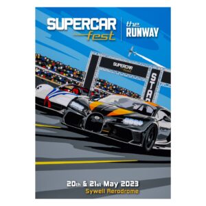 2023 Official Supercar Fest Poster Bugatti vs Pagani from the Sports Car Racing Art store collection.