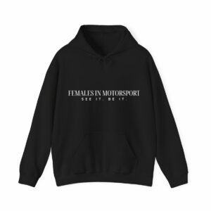 Black hoodie Sports Car Racing Apparel by Females in Motorsport