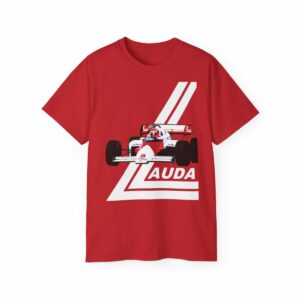 Niki Lauda T-shirt. 1984 McLaren-Tag MP4-2 Sports Car Racing Clothing by MoRoarSport