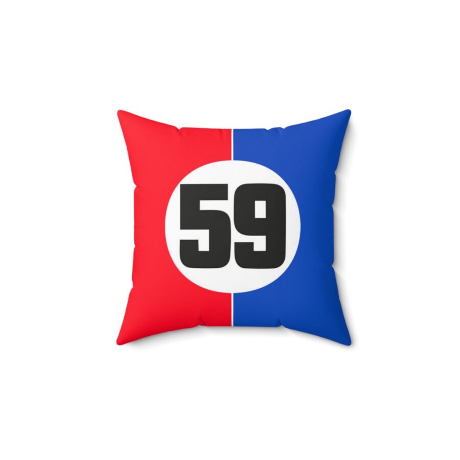 N°59 Brumos Porsche Pillow. Brumos Team Automobilia from the Sports Car Racing Apparel store collection.