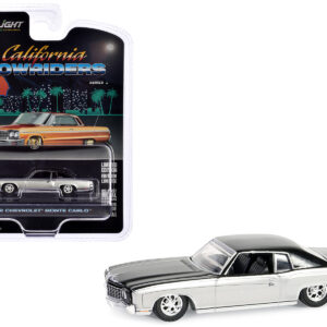 1972 Chevrolet Monte Carlo Lowrider Silver Metallic and Black "California Lowriders" Series 5 1/64 Diecast Model Car by Greenlight from the Race Track Wall Art store collection.