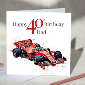 Ferrari Formula One F1 Birthday Card Personalise with Age and Name from the Sports Car Racing Birthday Cards store collection.