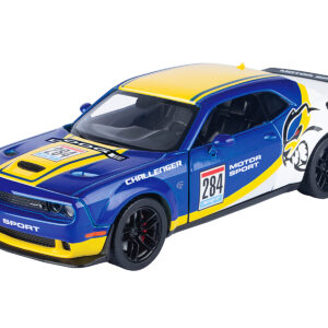 2018 Dodge Challenger SRT Hellcat Widebody #284 Blue Metallic and White with Yellow Graphics "GT Racing" Series 1/24 Diecast Model Car by Motormax from the Sports Car Racing Collectibles store collection.