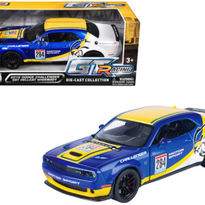 2018 Dodge Challenger SRT Hellcat Widebody #284 Blue Metallic and White with Yellow Graphics "GT Racing" Series 1/24 Diecast Model Car by Motormax from the Sports Car Racing Collectibles store collection.