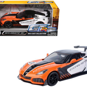 2019 Chevrolet Corvette ZR1 #24 Orange and White with Black Graphics "GT Racing" Series 1/24 Diecast Model Car by Motormax from the Automotive store collection.