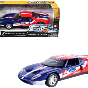 Ford GT Concept #58 Blue and Red with White Stripes "GT Racing" Series 1/24 Diecast Model Car by Motormax from the Automotive store collection.