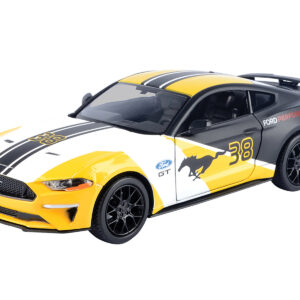 2018 Ford Mustang GT #38 White and Matt Black with Yellow Graphics "GT Racing" Series 1/24 Diecast Model Car by Motormax from the Automotive store collection.