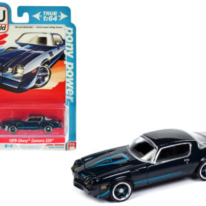 1979 Chevrolet Camaro Z28 Dark Blue Metallic with Light Blue Stripes "Pony Power" Limited Edition to 2496 pieces Worldwide 1/64 Diecast Model Car by Auto World from the Sports Car Racing Model Cars store collection.