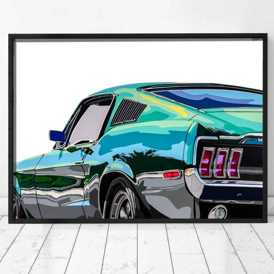 Bullitt Mustang from the Sports Car Racing Art store collection.