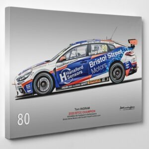 HYUNDAI i30N BTCC 2022 Tom Ingram No.80 CHAMPION Motorsport 2022 Canvas Wall Art Print from the Sports Car Racing Canvas store collection.