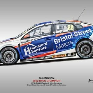 HYUNDAI i30N BTCC 2022 Tom Ingram No.80 CHAMPION Motorsport 2022 Canvas Wall Art Print from the Sports Car Racing Posters & Prints store collection.