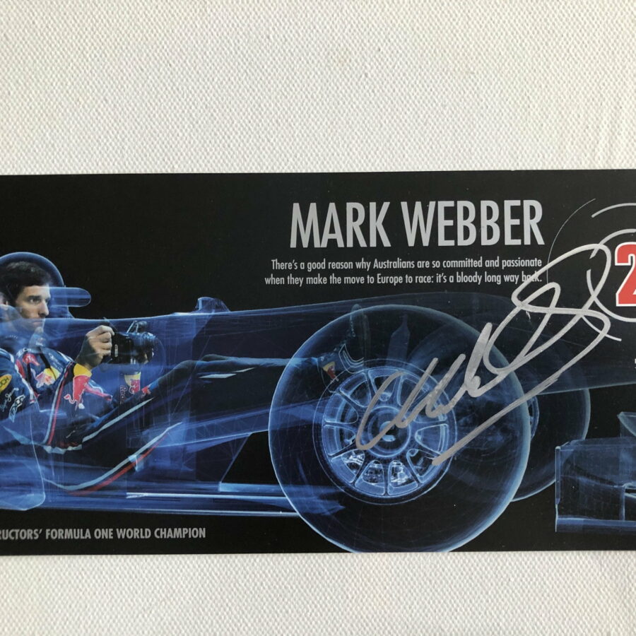 Mark Webber Hand Signed Red Bull Racing Driver Card / Post Card from the Sports Car Racing Birthday Cards store collection.