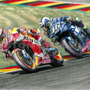 Valentino Rossi and Marc Marquez ORIGINAL DRAWING from the MotoGP Memorabilia store collection.