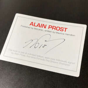 Alain Prost signed Biography by Maurice Hamilton Sports Car Racing Books by The Signature Store