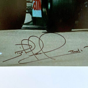 Nigel Mansell signed 'taxi for Senna' photograph, 1991 British Fromula 1 Grand Prix from the Formula 1 Memorabilia store collection.