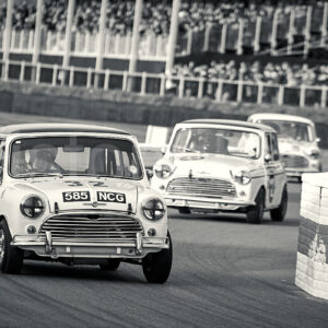 Betty Richmond Minis @ Goodwood 77th Members' Meeting - Black and White Editions from the Sports Car Racing Photography store collection.