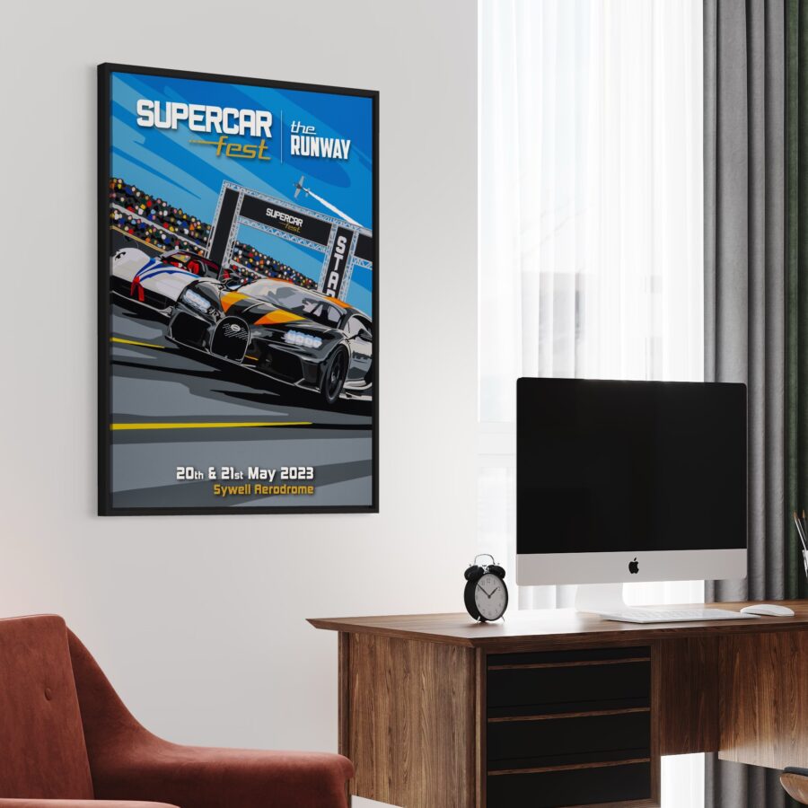 2023 Official Supercar Fest Poster Bugatti vs Pagani from the Sports Car Racing Fine Art Originals store collection.