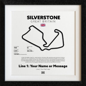 SILVERSTONE - British Grand Prix - Formula 1 Circuits - Track Wall Art with personal message from the Sports Car Racing Gifts store collection.