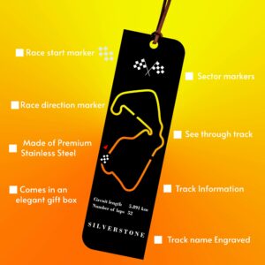 F1 metal bookmark Silverstone f1 track map f1 gift for women f1 gift for men fan gift birthday gift from the Sports Car Racing Metal Signs store collection.