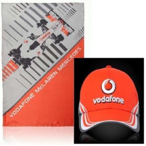 FLAG and CAP Formula One 1 Vodafone McLaren Mercedes F1 Rocket Red VMM V08 Sports Car Racing Flags by Motorsport Merchandise