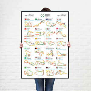 Formula 1 2024 Season Info Calendar Poster on White from the Lewis Hamilton store collection.