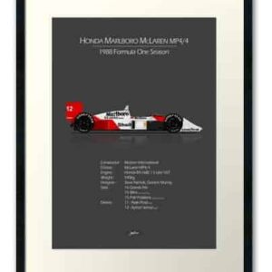 Ayrton Senna - McLaren MP4/4 - Stats Art Print from the Ayrton Senna store collection.