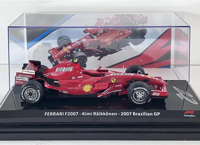 Kimi Räikkönen signed Ferrari F2007 cased 1/24 from the Sports Car Racing Signed store collection.