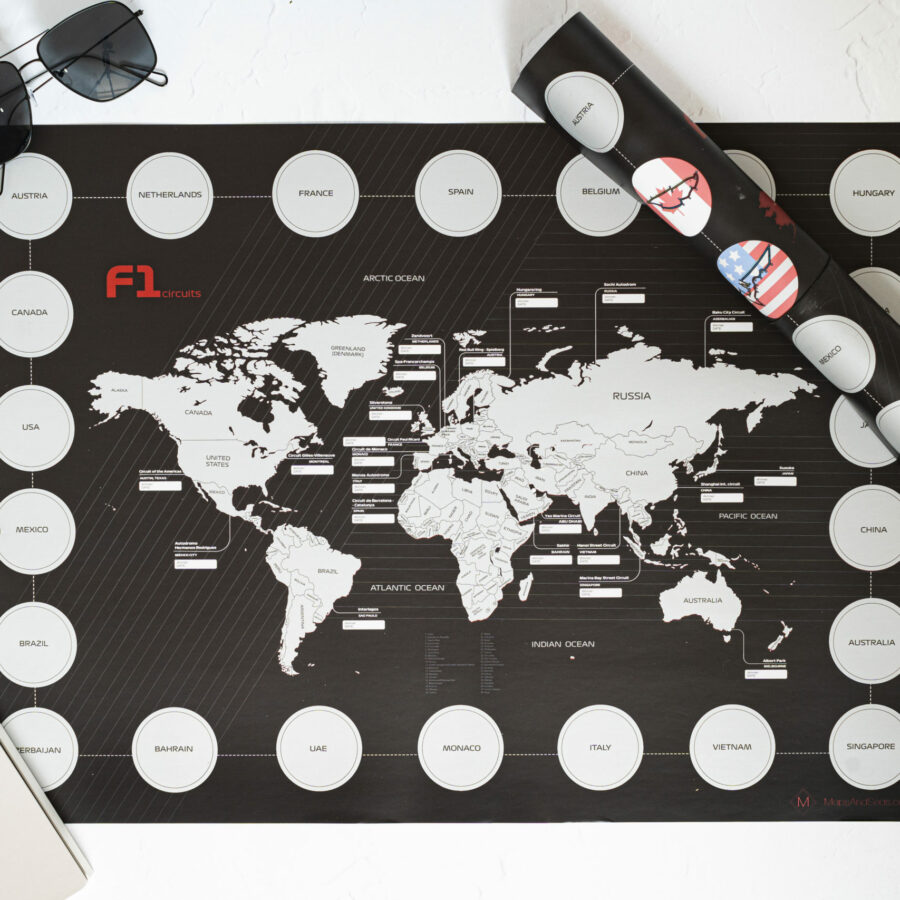 F1 Map Of The World - 2024 Calendar now available, Scratch Off Formula 1 Circuits, Gift for him, Birthday, Christmas, Formula One from the Sports Car Racing Gifts store collection.