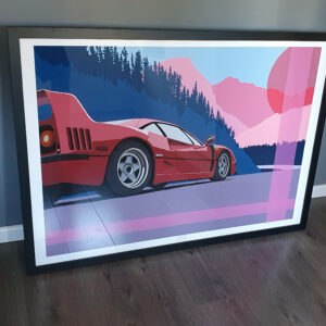 Ferrari F40 - Limited Edition Print. Ferrari F40 wall art, Sports Car Poster, Classic car gift, Supercar artwork, Hypercar decor by Ian Salmon Art