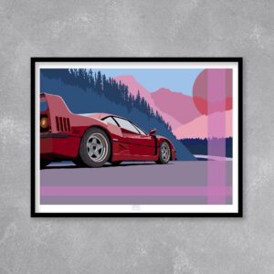 Ferrari F40 - Limited Edition Print. Ferrari F40 wall art, Sports Car Poster, Classic car gift, Supercar artwork, Hypercar decor by Ian Salmon Art