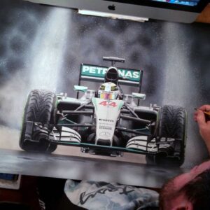 Lewis Hamilton "Hammer Down" F1 Mercedes AMG Petronas W06 World Champion 2015 REMARQUED HAND EMBELLISHED Ltd Edition Art Print from the Race Car Wall Art store collection.