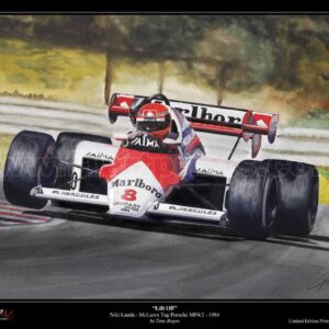 Niki Lauda McLaren TAG Porsche MP4/2 1984 Limited Edition Fine Art Print from the Vintage store collection.