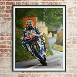 David Jefferies limited edition art print by Jeff Rush Motorcycle racing poster road racing poster isle of man TT poster gifts for bikers from the Sports Car Racing Fine Art Originals store collection.