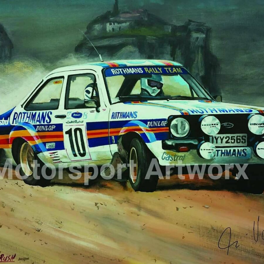 Ari Vatanen. Limited edition art print by Jeff Rush World rally championship poster Ford escort poster from the Sports Car Racing Fine Art Originals store collection.