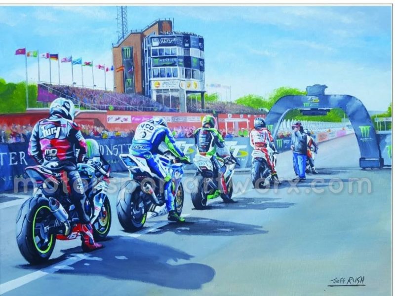 Isle of Man TT limited edition art print by Jeff Rush Motorcycle racing poster road racing poster TT poster gifts for bikers from the Sports Car Racing Gifts store collection.