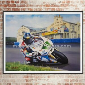 Bruce Anstey limited edition art print by Jeff Rush Motorcycle racing poster road racing poster isle of man TT poster gifts for bikers from the Sports Car Racing Fine Art Originals store collection.