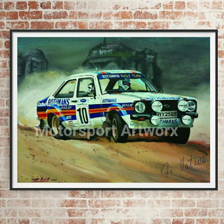 Ari Vatanen. Limited edition art print by Jeff Rush World rally championship poster Ford escort poster from the Sports Car Racing Fine Art Originals store collection.