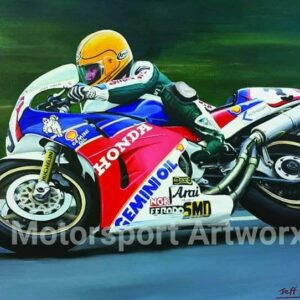 Joey Dunlop Limited edition art print By Jeff Rush Motorcycle racing poster Road racing poster TT poster gifts for bikers from the Sports Car Racing Fine Art Originals store collection.