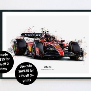 2023 Sainz Ferrari SF-23 F1 art poster print, Formula 1 poster, Carlos Sainz poster, Ferrari Poster, Formula 1 gift, Formula one, F1 poster by JVSDigitalArt