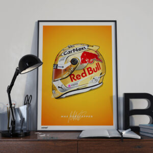 Max Verstappen 2022 Golden Helmet Redbull Poster from the Sports Car Racing Posters & Prints store collection.