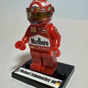 Michael Schumacher world champion 2000 Ferrari F1 formula 1 F1 grand prix pilota figura driver Super suit and super helmet in minifigure from the Sports Car Racing Race Suits store collection.