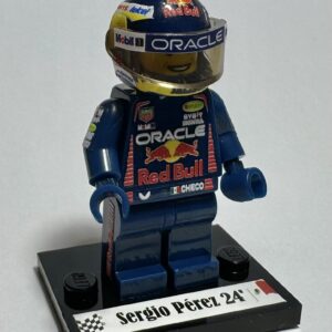 Sergio Checo Perez F1 driver Super suit and super helmet in minifigure Red Bull Racing by RacingModelCar