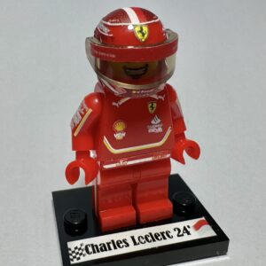 Charles Leclerc Ferrari 2024 F1 formula 1 F1 grand prix pilota figura driver Super suit and super helmet in minifigure from the Sports Car Racing Race Gloves store collection.